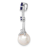 Sterling Silver Rhod Plated Dia. Created Sapphire FW Cultured Pearl Pendant